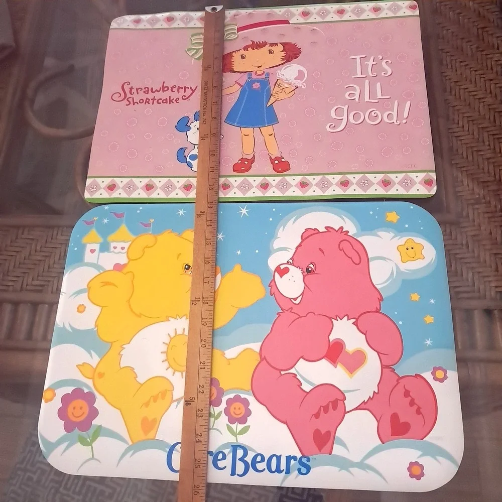 Vintage Placemats Care bears Strawberry Shortcake It's All Good set 2 vinyl foam
